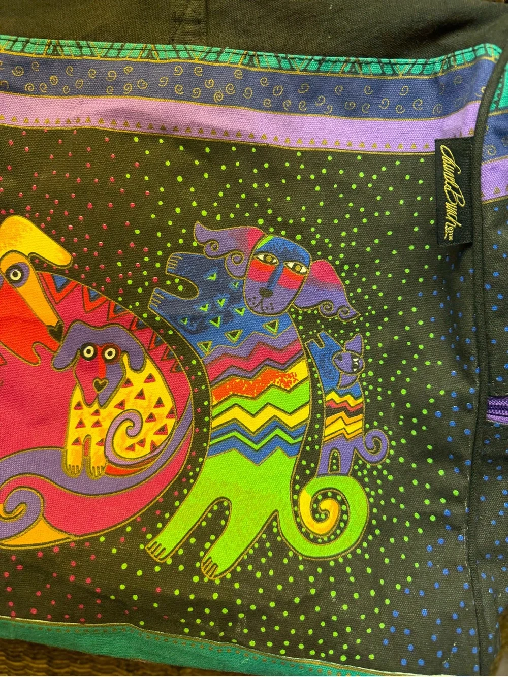 Laurel Burch-Colorful Patchwork Dogs‎ Duffle Bag - Black & Multicolor